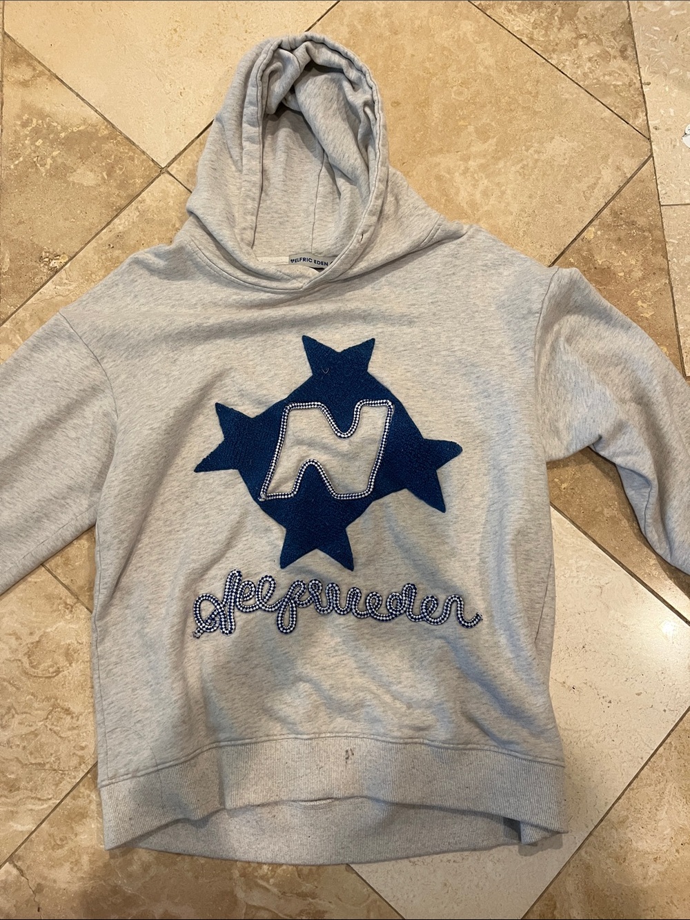 Aelfric Eden Light Gray Hoodie with Navy Star Applique